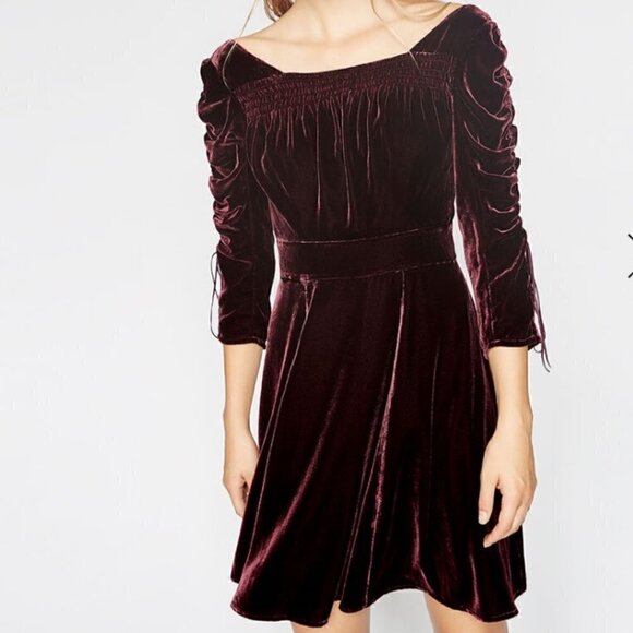 THE Kooples Burgundy Mini Velvet Dress Silk Blend Size M - Picture 9 of 16
